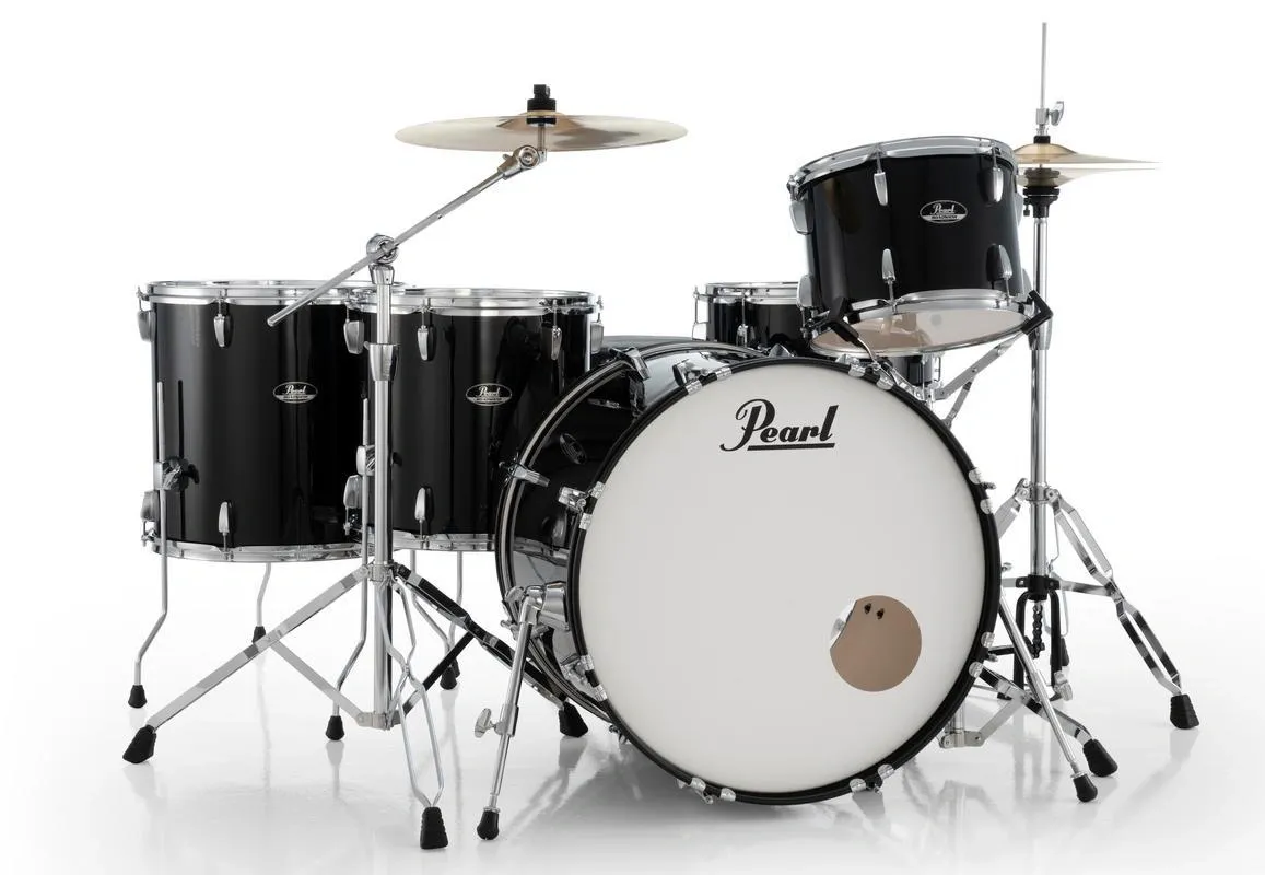 Bateria Pearl Roadshow Rock Jet Black 22", 1 tom e 2 surdos com Ferragens TAPETE e CAMISETA GRÁTIS