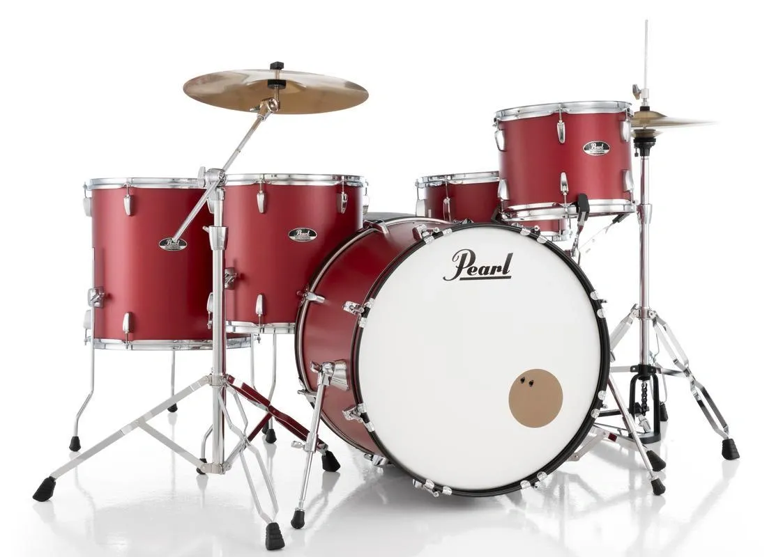 Bateria Pearl Roadshow Rock Matte Red 22", 1 tom e 2 surdos com Ferragens TAPETE e CAMISETA GRÁTIS