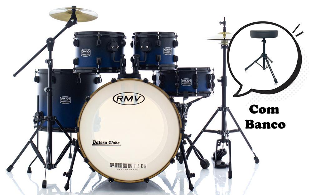 Bateria RMV FiberTech Blue Black Fade 20",10",12",16" com Banco, Pratos e Ferragens (Exclusiva)