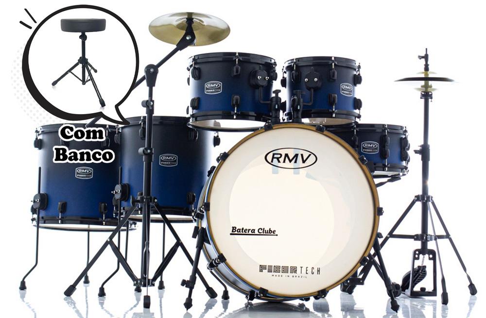 Bateria RMV FiberTech Blue Black Fade 22",10",12",14",16" com Banco, Pratos e Ferragens (Exclusiva)