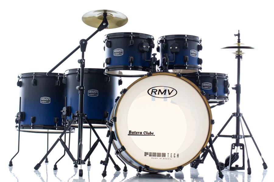 Bateria RMV FiberTech Blue Black Fade 22",10",12",14",16" com Pratos, Baquetas e Ferragens (Exclusiva)