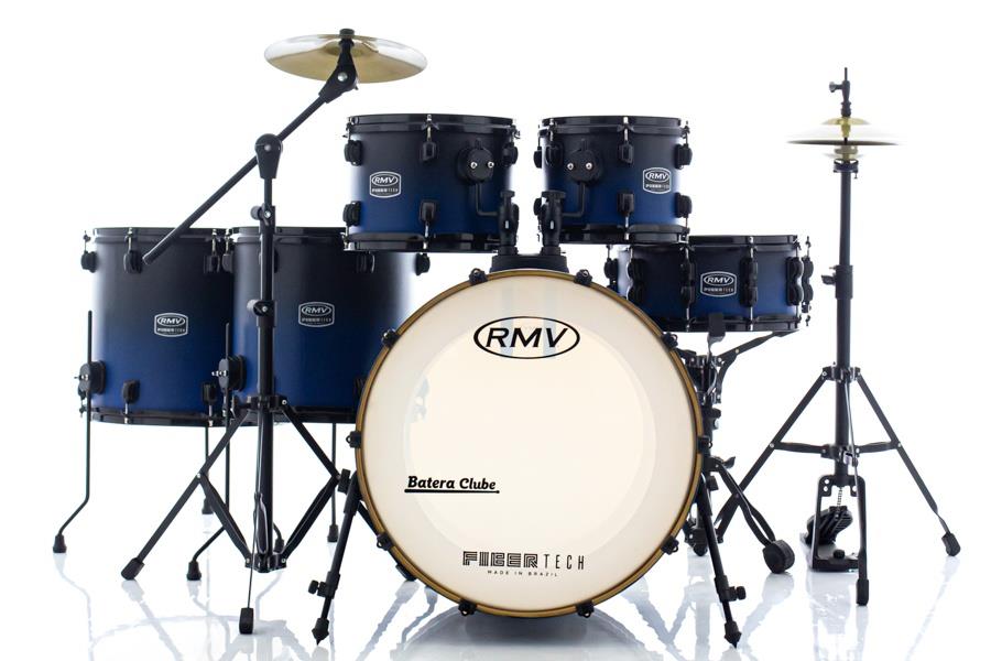 Bateria RMV FiberTech Blue Black Fade 20",10",12",14",16" com Pratos, Baquetas e Ferragens (Exclusiva)