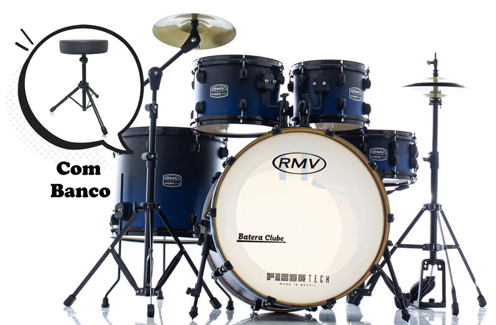 Bateria RMV FiberTech Blue Black Fade 22",10",12",16" com Banco, Pratos e Ferragens (Exclusiva)