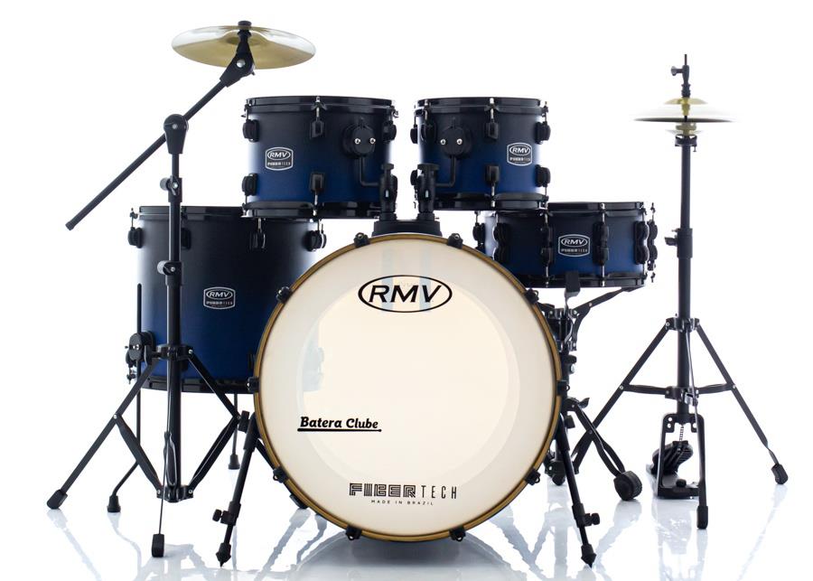 Bateria RMV FiberTech Blue Black Fade 20",10",12",16" com Pratos, Baquetas e Ferragens (Exclusiva)