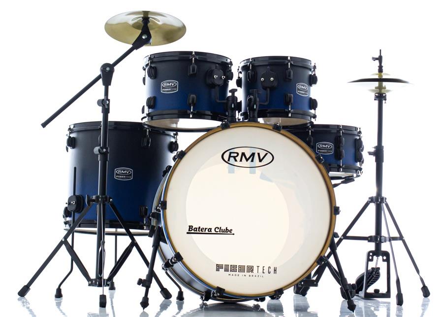 Bateria RMV FiberTech Blue Black Fade 22",10",12",16" com Pratos, Baquetas e Ferragens (Exclusiva)