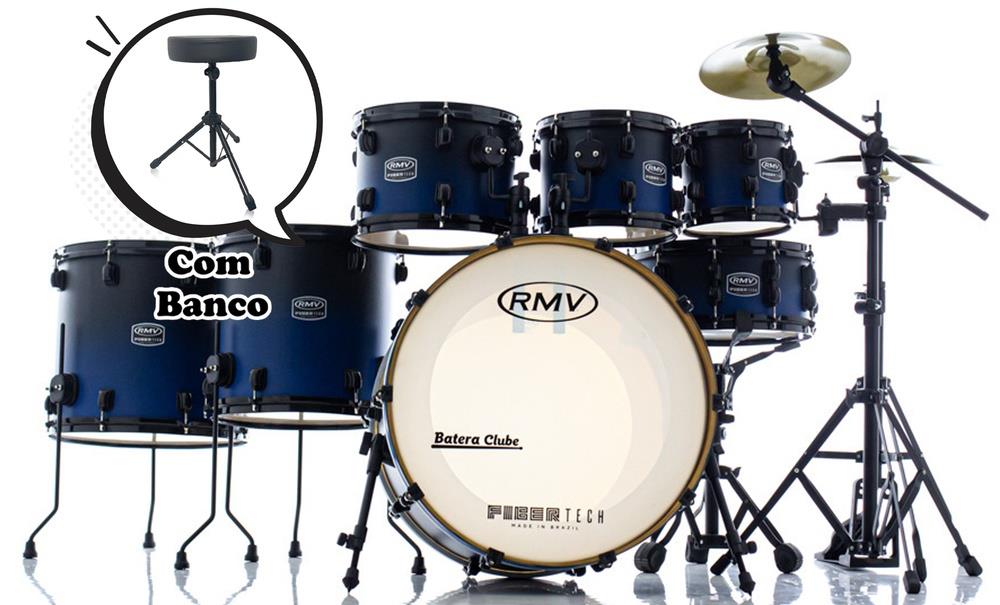 Bateria RMV FiberTech Blue Black Fade 22",8",10",12",14",16" com Banco, Pratos e Ferragens (Exclusiva)