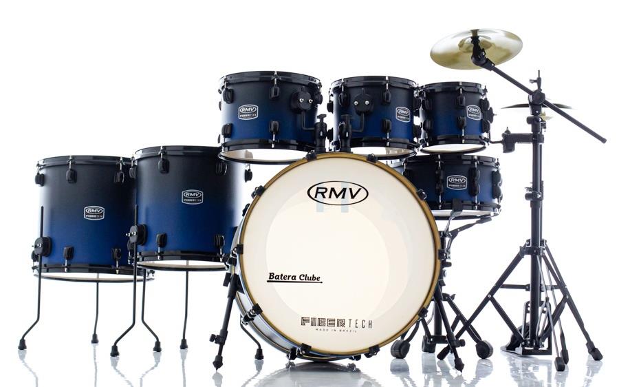 Bateria RMV FiberTech Blue Black Fade 22",8",10",12",14",16" com Pratos, Baquetas e Ferragens (Exclusiva)