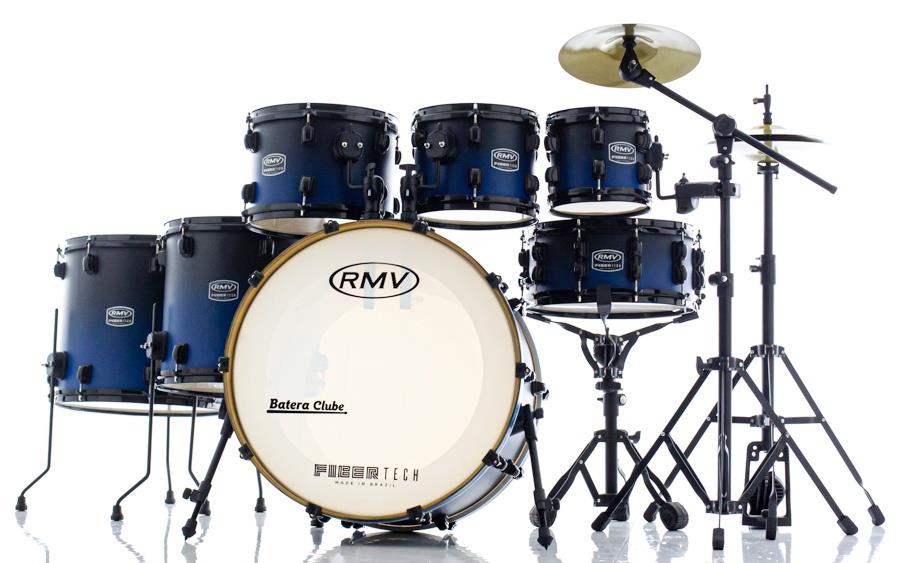 Bateria RMV FiberTech Blue Black Fade 20",8",10",12",14",16" com Pratos, Baquetas e Ferragens (Exclusiva)