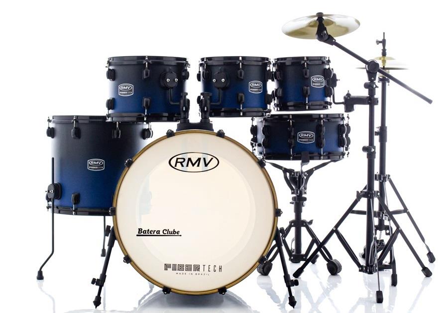 Bateria RMV FiberTech Blue Black Fade 20",8",10",12",16" com Pratos, Baquetas e Ferragens (Exclusiva)