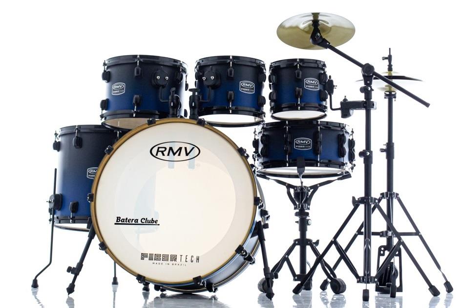 Bateria RMV FiberTech Blue Black Fade 22",8",10",12",16" com Pratos, Baquetas e Ferragens (Exclusiva)