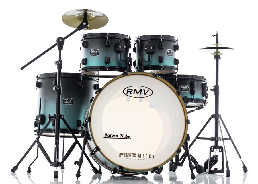 Bateria RMV FiberTech Turquesa Black Fade 22",10",12",16" com Pratos, Baquetas e Ferragens (Exclusiva)