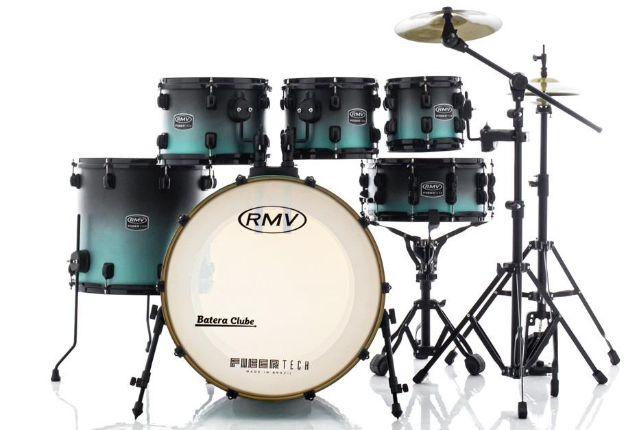Bateria RMV FiberTech Turquesa Black Fade 20",8",10",12",16" com Pratos, Baquetas e Ferragens (Exclusiva)