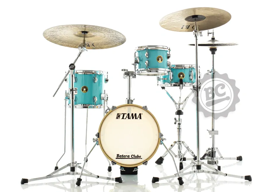 Bateria Tama Club-JAM Flyer Aqua Blue Super Compacta com Bumbo 14", Tom, Surdo e Caixa (Shell Pack)