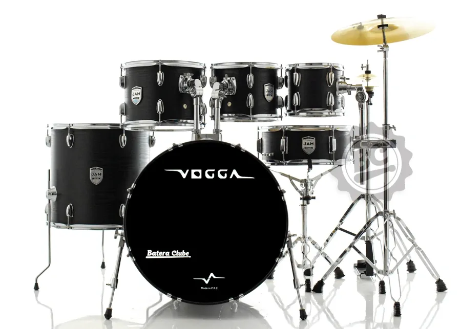 Bateria Vogga Jam by Michael Matte Black Completa 22" com 3 Tons, Ferragens, Pratos e Banco VPD422MTB