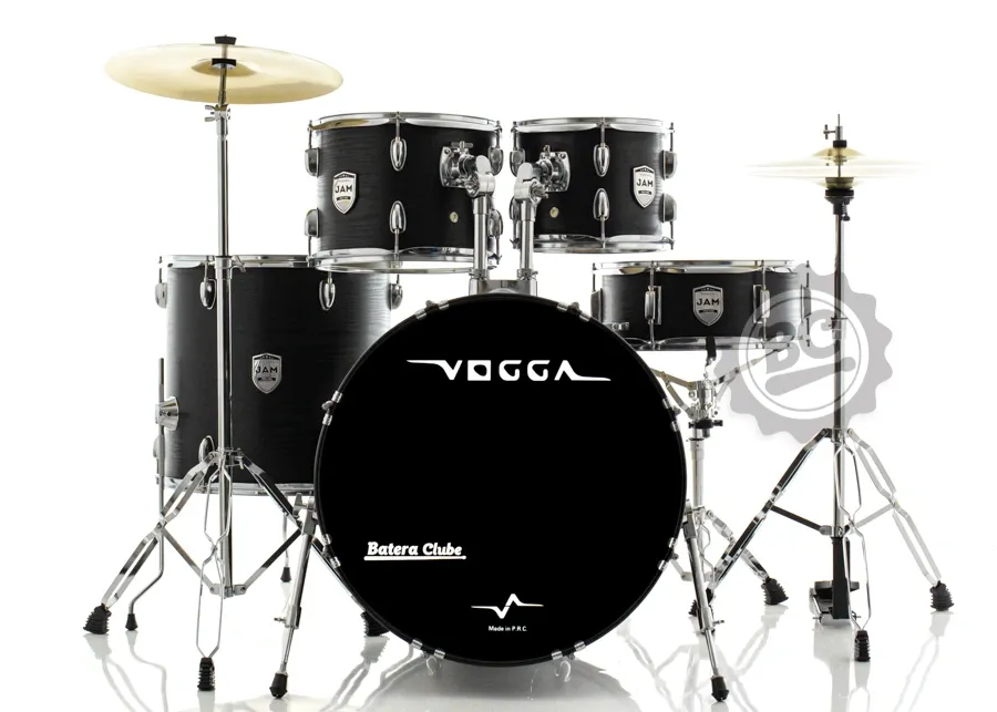 Bateria Vogga Jam by Michael Matte Black Completa 22",10",12",16" com Ferragens, Pratos e Banco VPD422MTB