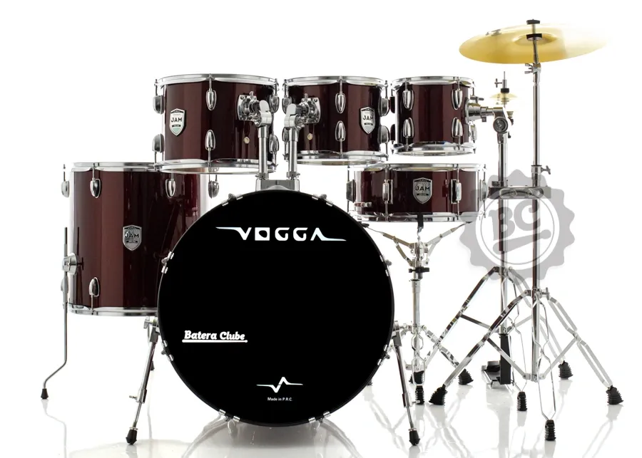 Bateria Vogga Jam by Michael Wine Red Completa 22" com 3 Tons, Ferragens, Pratos e Banco VPD422WRD