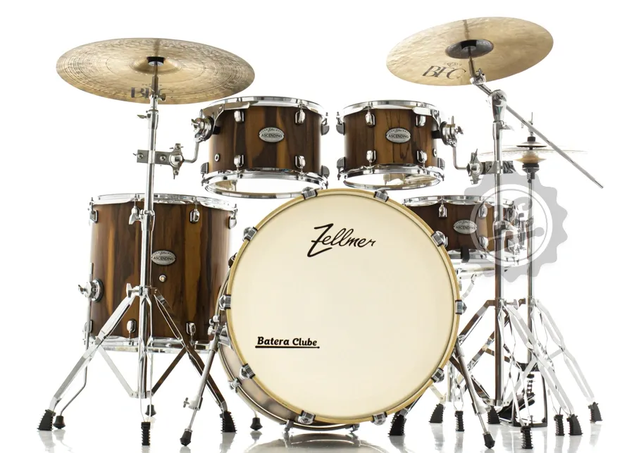 Bateria Zellmer Ascending Black Wood 22",10",12",16" com Ferragens duplas e 2 estantes
