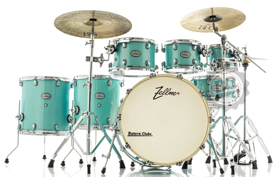 Bateria Zellmer Ascending Caribean Blue 22",8",10",12",14",16" com Ferragens duplas e 2 estantes