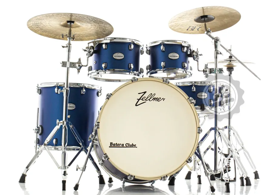 Bateria Zellmer Ascending Matte Blue 22",10",12",16" com Ferragens duplas e 2 estantes