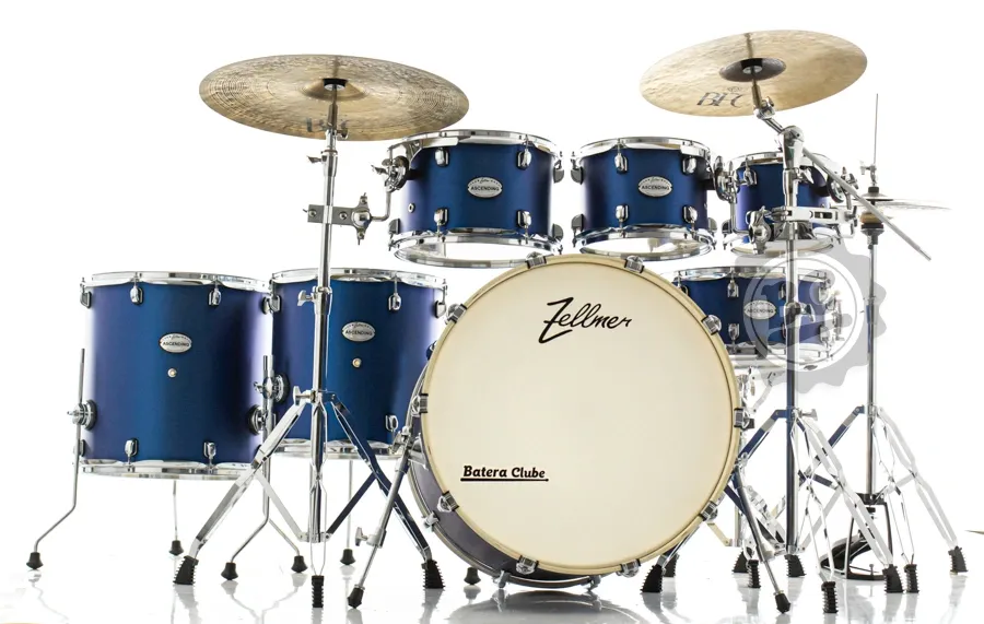 Bateria Zellmer Ascending Matte Blue 22",8",10",12",14",16" com Ferragens duplas e 2 estantes