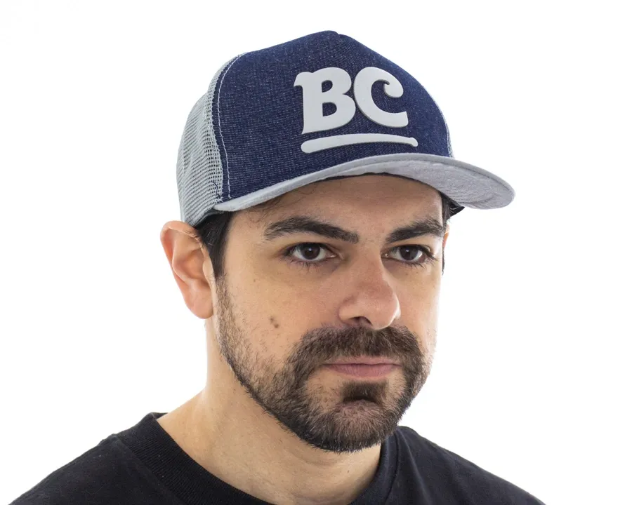 Boné Batera Clube BC Signature Azul com Cinza tamanho único ajustável e logo emborrachado