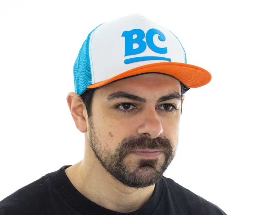 Boné Batera Clube BC Signature Azul com Laranja tamanho único ajustável e logo emborrachado