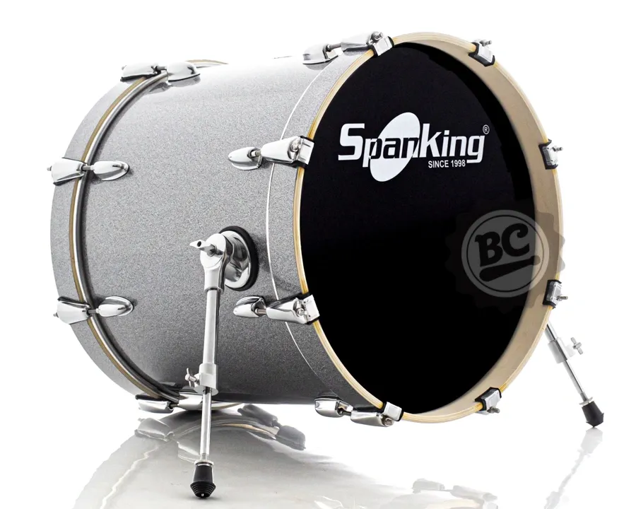 Bumbo 18" Spanking by Zellmer Silver Sparkle 18x16" com pés telescópio, aros de madeira e pele dupla
