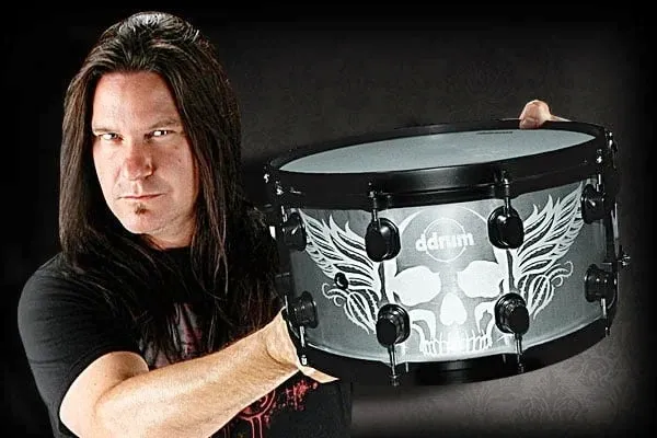Caixa DDrum Signature Shawn Drover Aluminum 14x7" Autografada com aros Die-Cast Megadeth (seminovo)
