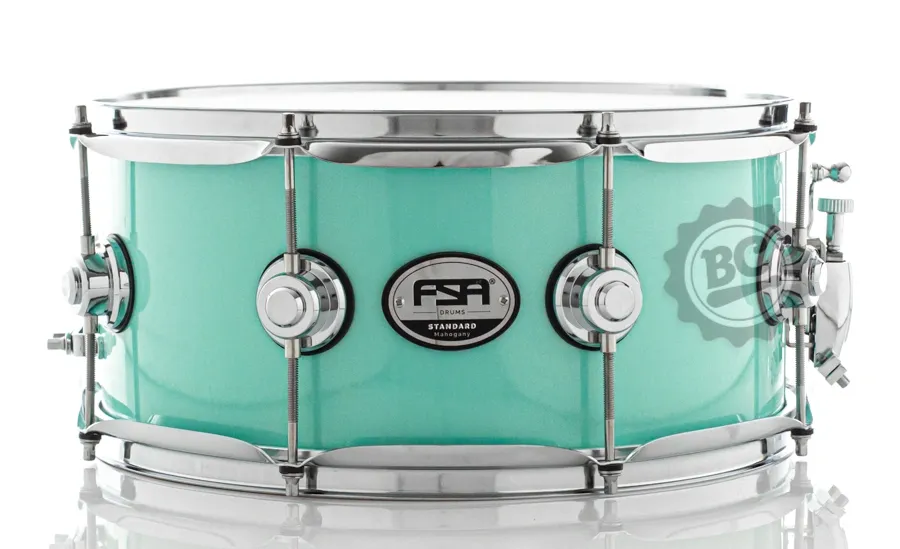 Caixa FSA Standard Mahogany Ciano Metallic 14x6.5" casco híbrido com canoas inteiriças e revestimento especial