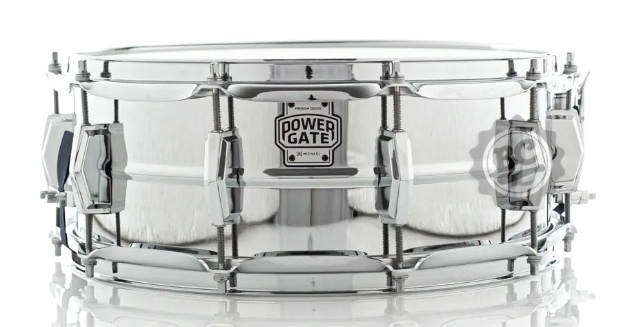Caixa Michael Power Gate Reflect Steel 14x5.5" PGR1455 casco em aço cromado e aros PowerHoop 2.3mm