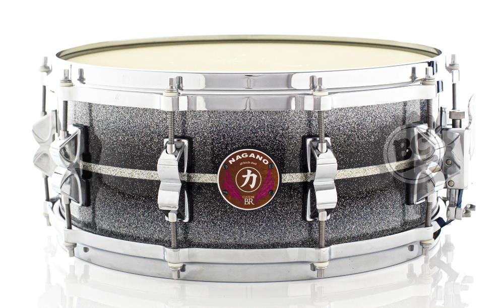 Caixa Nagano Custom BR Black Silver Burst Birch 14x6" by Maurício Leite com Die-Cast