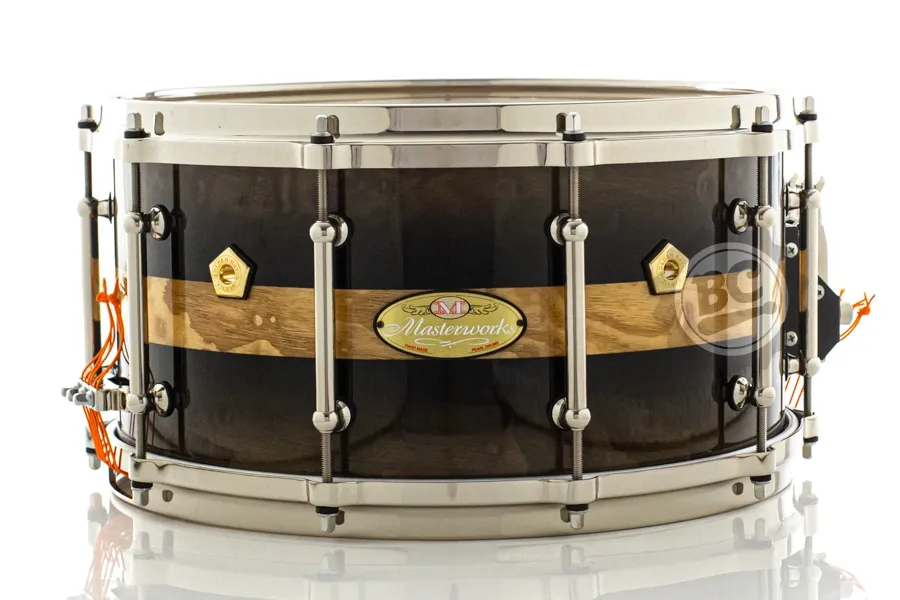 Caixa Pearl Masterworks Custom Exotic Tamo Black Reverse 14x7" automático sinfônico e 4 respiros Golden Ratio