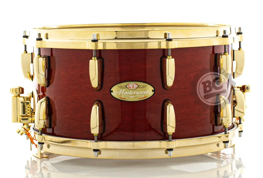 Caixa Pearl Masterworks Custom Natural Red Mahogany 14x7" Gold Hardware e casco MHX Mogno Africano