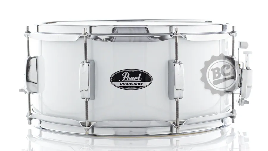 Caixa Pearl Roadshow Pure White 14x6,5" com Aros Triple Flange e 8 Afinações
