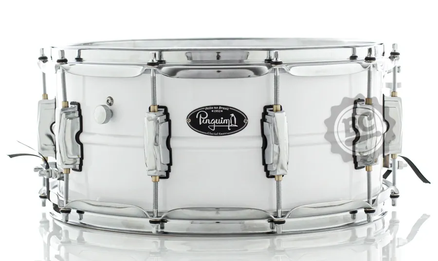 Caixa Pinguim Glacial Limited 14x6.5" PCM73 em Alumínio branco com buchas em Brass e aros PowerHoop