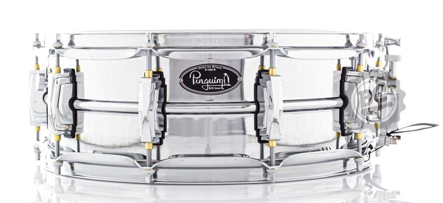 Caixa Pinguim Ice Snare 14x5" PCM70 Alumínio Cromado com buchas em Brass e aros PowerHoop