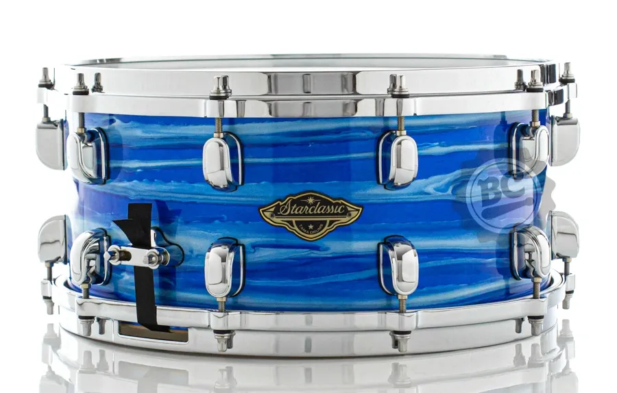 Caixa Tama Starclassic Walnut Birch Ocean Blue Ripple 14x6.5" com Aros Die-Cast e peles Evans made USA
