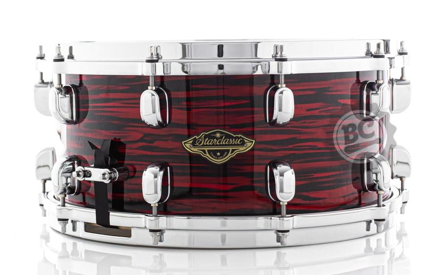 Caixa Tama Starclassic Walnut Birch Red Oyster 14x6.5" com Aros Die-Cast e peles Evans made USA