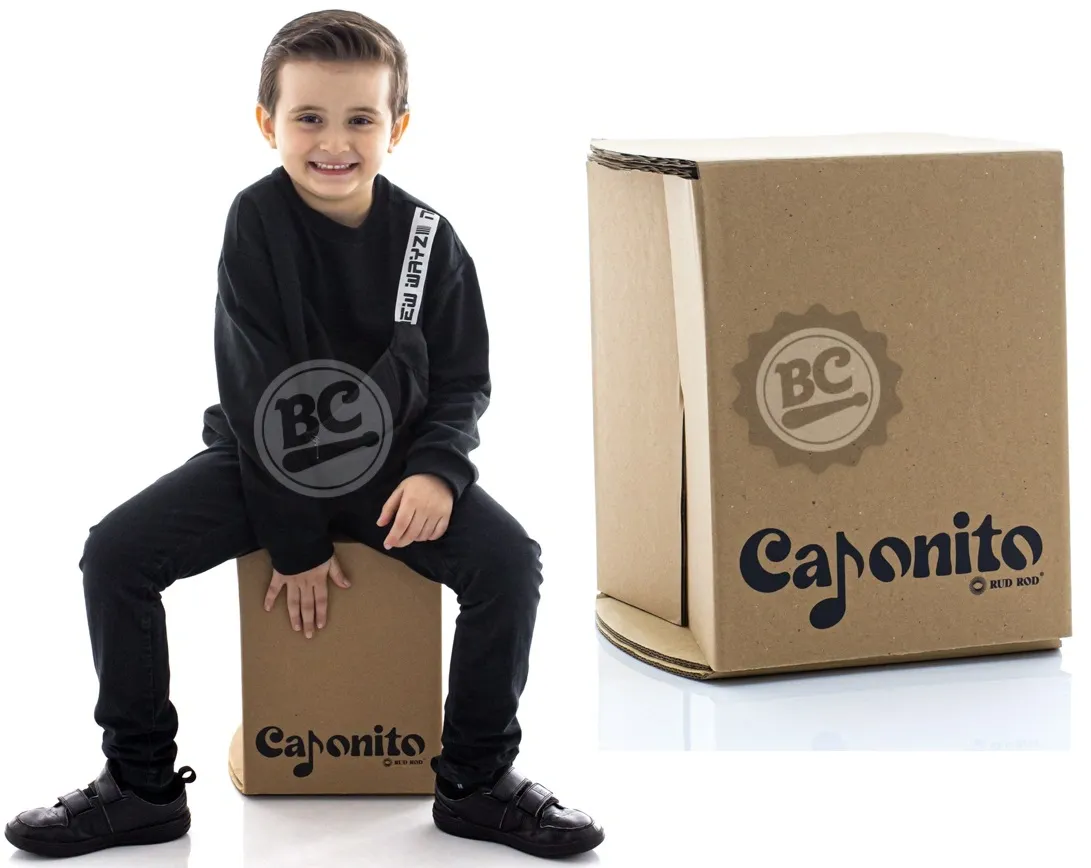 Cajón Infantil Cajonito Ecológico em papelão cartonado musical com vassourinha crianças até 10 anos