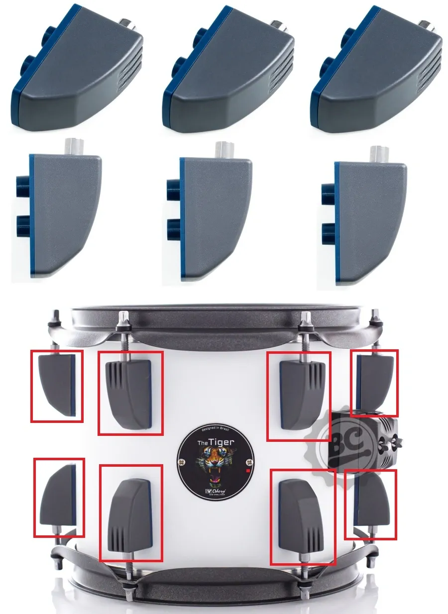 Canoa Odery The Tiger Kit com 6 Unidades para tom, surdo, bumbo e caixa com tapetinho embutido TG-LUG-GR-P