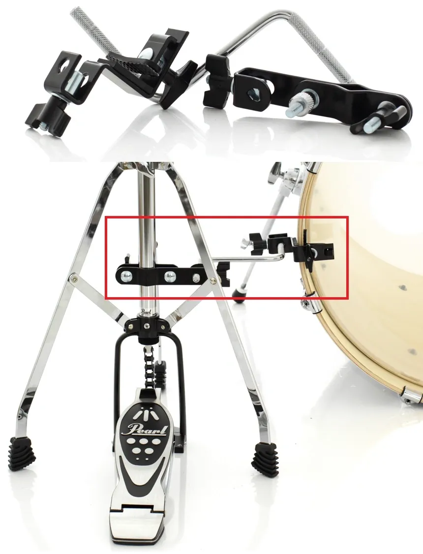 Clamp Torelli TCB40 para fixar a máquina de chimbal no 2º bumbo com pernas fechadas
