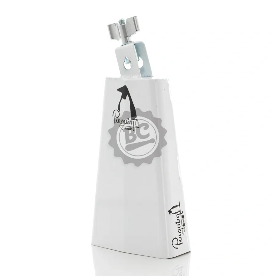 Cowbell Pinguim Glacial Limited 7.12" grande (18cm) com acabamento branco e presilha pra fixar em haste