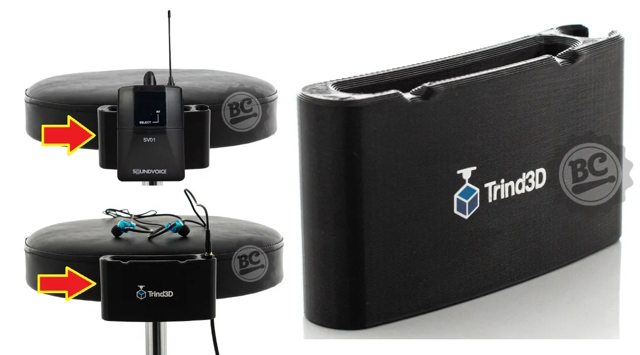Headphone Base Trind3D para organizar e segurar fone de ouvido e receptor de áudio fixando no banco