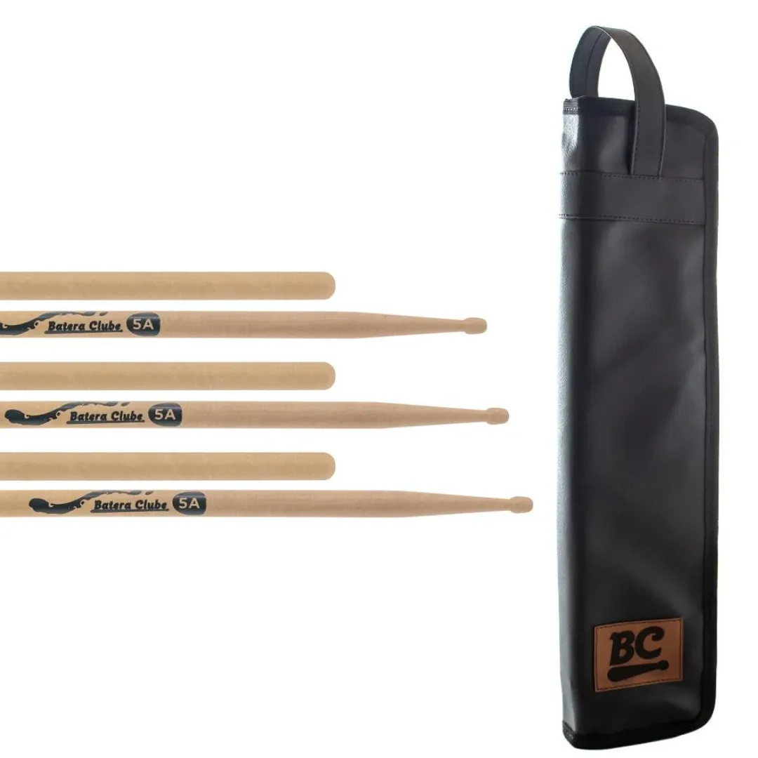 Kit 3 Pares de Baqueta e Bag Preta Batera Clube Signature Tommaso