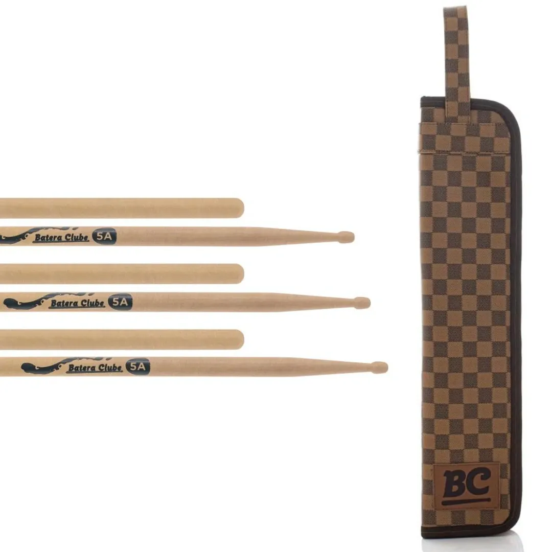 Kit 3 Pares de Baqueta e Bag Xadrez Cappucino Batera Clube Signature Tommaso
