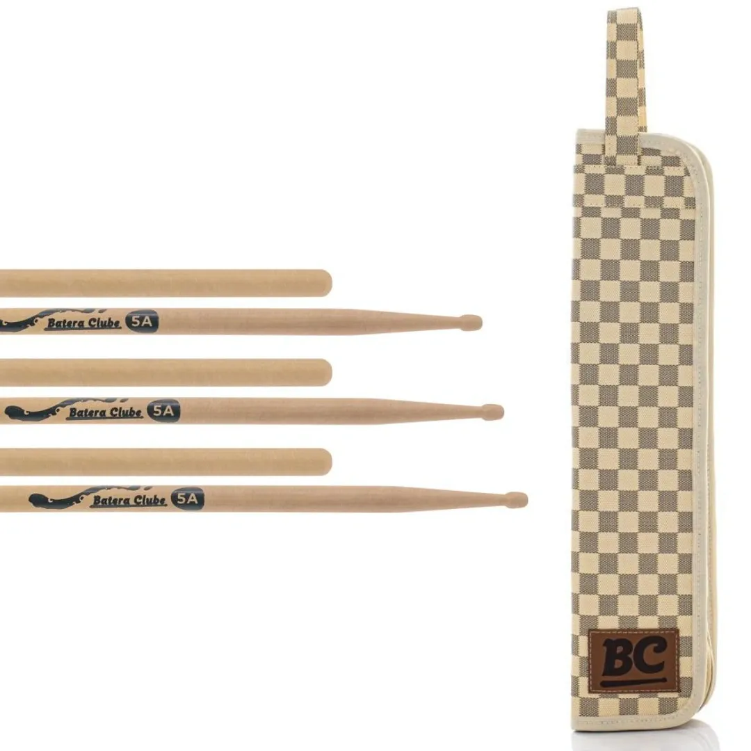 Kit 3 Pares de Baqueta e Bag Xadrez Creme Batera Clube Signature Tommaso
