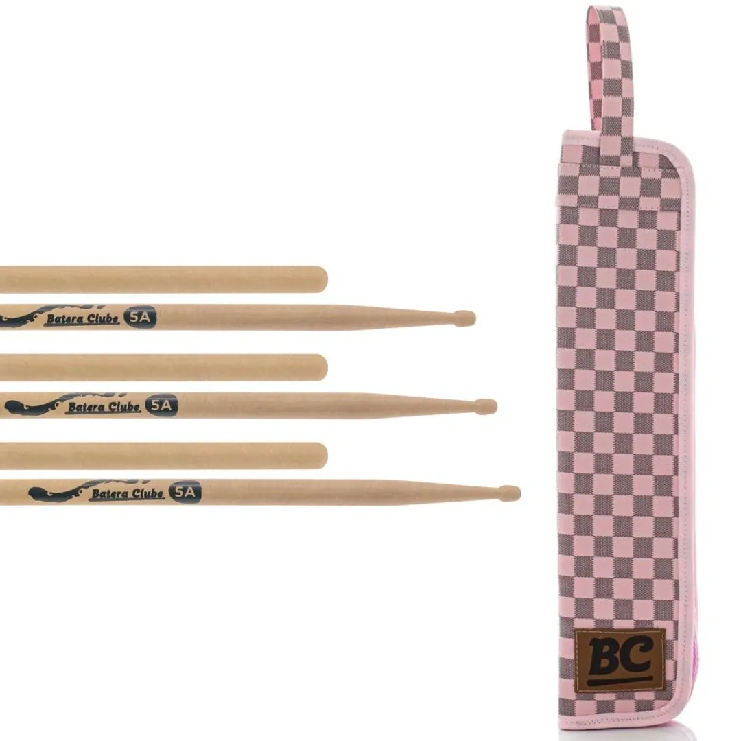 Kit 3 Pares de Baqueta e Bag Xadrez Rosa Batera Clube Signature Tommaso