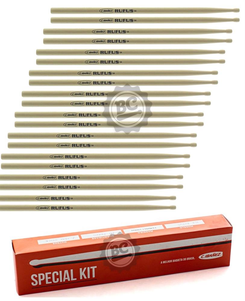 Kit com 10 Baquetas C. Ibañez Ruffus 5A Clássica em Marfim com Chaveiro de Brinde