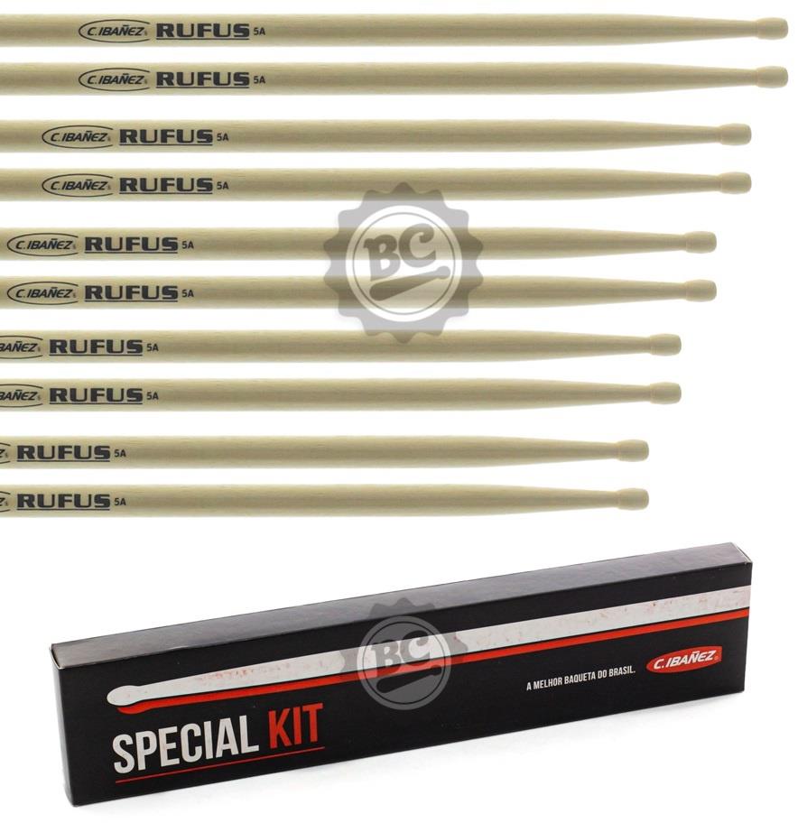Kit com 5 Baquetas C. Ibañez Ruffus 5A Clássica em Marfim com Chaveiro de Brinde