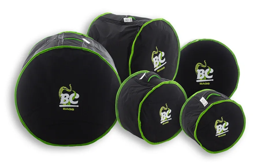 Kit de Bags Batera Clube BC Octogear Premium Tons 10", 12", Surdo 14", Bumbo 20" e Caixa Green Stripes